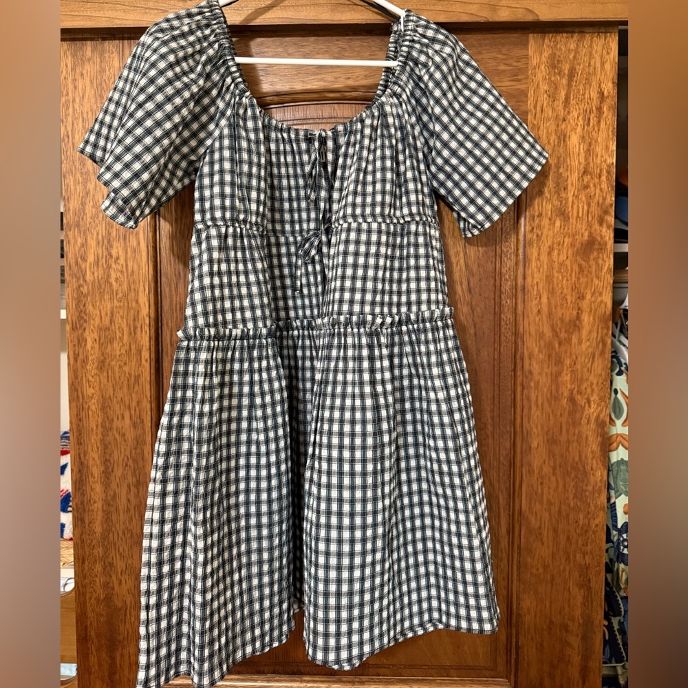 NWOT Ganni Black and White Checkered Mini Dress // Size S